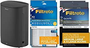 Filtrete Air Purifier Large Room up to 250 Sq Ft, Filtrete True HEPA Filter 2-Pack & Filtrete Odor Defense Carbon Prefilter 2-Pack