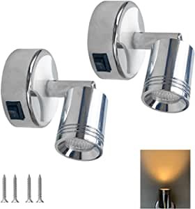 2PCS DC12-24V RV Interior Lights,Warm Boat Light with USB Charging Port, 3000K Rocker Switch Wall Light Interior Lighting for Truck Bedroom Boat(Chrome)…