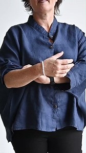 Our Linen Mandarin Button-up Blouse is a lux, oversized kaftan shirt handmade exclusively for KOBOMO | Kobomo