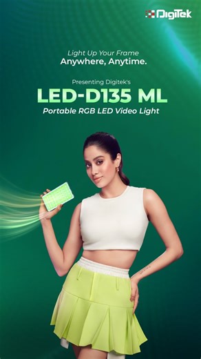 Light Beyond Limits! Meet the DIGITEK (LED-D135 ML) RGB LED Video Light, crafted to give creators complete control over mood, tone & style. From pro photo shoots to dynamic video setups, this pocket-sized powerhouse ensures your creativity never runs out of light. Key Features: 12W RGB LED with 360° color control OLED Display for easy adjustments Adjustable brightness & color temperature 21 Preset Lighting Effects for every mood Inbuilt 4000mAh battery USB-C charging Extra USB 5V port Designed f