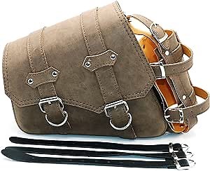 Motorcycle Side Bag Saddlebags Synthetic Leather Motorcycle Swingarm Bag Tool Storage Bag with Bottle Holder - Brown (Left Side)