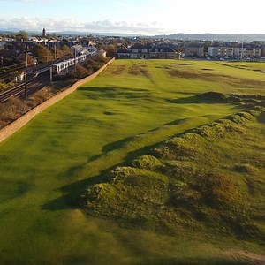 Flying down the 1st hole at Prestwick Golf Club... Naturally, you'll want to keep it on this side of the wall. | Haversham & Baker Expeditions