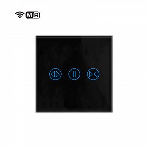 [Hot Item] EU Tuya WiFi Curtain Touch Switch Black Glass Panel Smart Wall Switch