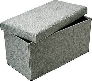 Simplify Faux Linen Double Folding Storage Ottoman (F-0637-Grey)