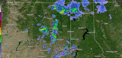 410 PM: Heads up Priest Lake, Diamond Lake, and Sandpoint areas. A cluster of showers with embedded thunderstorms is tracking to the southeast. Be prepared for occasional lightning, brief downpours, pea size hail, and gusty winds through the early evening. | US National Weather Service Spokane Washington