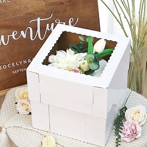 [Hot Item] Sturdy Food Grade Corrugated Square Tall Cake Wedding Box Transparent Window