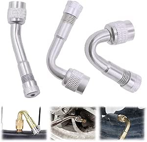 Tire Valve Extension, Multi-Function Pure Brass Inflatable Nozzle Extension, Valve Stem Extension Valve Stem Extenders 45 Degree 90 Degree 135 Degree Universal Tire Valve Extender (3PCS_Silver)