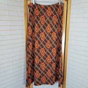 Vintage Plaid Hippie Skirt Long Brown Orange Size Large FLAW