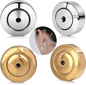 Earring Backs for Stud,4PCS Dics Earring Backs for Droopy Ears, Heavy Earrings, Secure Pierced Locking Earring Lifters Replacements in White Gold and 18K Gold, Large Heavy Earring Support Backs
