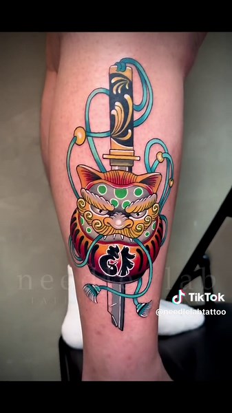 Fu Dog and Daruma: Neo Traditional Tattoo Art