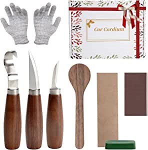 Whittling Kit with Unfinished Wood Carving Spoon for Adults and Kids Beginners, Whittling Knife, Color Box Wood Carving Multi Tools Set Includes Whittling Knife, Hook Knife, Detail Knife