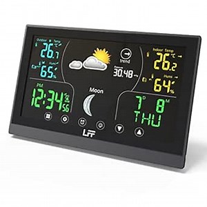 LFF Weather Stations Wireless Indoor Outdoor, Indoor Outdoor Thermometer Wireless Color Display Digital Weather Station with Atomic Clock, Forecast Station and Calendar