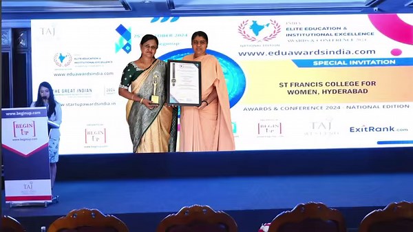 3.7K views · 49 reactions | St Francis College for Women received the *Excellence in Educational Standards Adaptability & Implementation Award* at the India Elite Education and Institutional Excellence Awards Conference, 2024. | St. Francis College for Women | Facebook