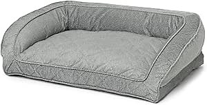 Orvis ComfortFill-Eco Bolster Dog Bed - Plush Rectangular Dog Beds with Three-Sided Bolster for Leaning, Grey Tweed - X Large