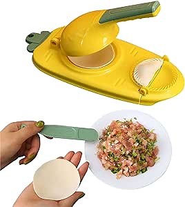 2 in 1 Dumpling Maker, Dumpling Skin Artifact DIY Dumpling Maker, Multifunction Dumpling Mold Set, Portable Dumpling Wrappers Maker and Press Dumpling Skin Machine (Yellow)