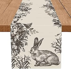 GPGHE Easter Table Runner Ink Floral Bunny Long Table Runners Spring Holiday Kitchen Dining Table Party Farmhouse Decoration 13 x 48 Inch