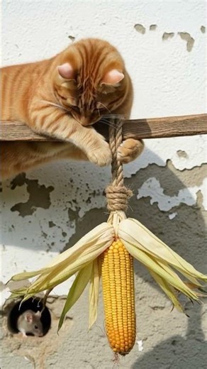 Funny! Orange Cat Uses Corn as Bait 🌽 Will It Work? #petshorts #funnyanimals
