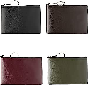 4x Bundle Coin Purse Pouch Change Purse Coin Wallet Change Holder, PU Leather Zippered Keychain Mini Coin Bag