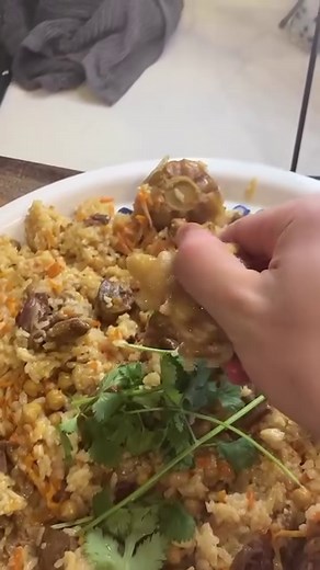 The traditional Uzbek rice dish that is pure comfort. Plov is the kind of comfort food that can be made as much for a special occasion as for a warming weekend dinner. For the full Uzbek plov experience, serve with a Tomato Onion Salad and a steady stream of hot green tea.🫖 Have you tasted Plov?👇 Save this recipe 🌟 1 ½ lb lamb or beef stew meat cut into cubes 1 lb medium grain rice ¼ cup neutral oil 1 large onion sliced 1 lb carrots julienned 1 can chickpeas drained and rinsed 1 tsp salt ½ ts