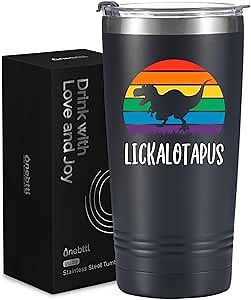 Onebttl Lesbian Gifts, LGBTQ Gifts for Pride Month, Insulated 20oz Stainless Steel Tumbler with Straw, Brush, Lid, Gift Box Included, Lickalotapus…