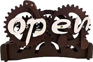 Open-Closed Sign Board, Wooden Gear Mechanism Convertible Open Closed Signs for Shop, Restaurant, Bar, Hotels, Cafes (Brown)