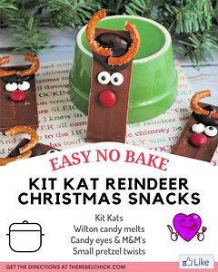 This tutorial for our No Bake Reindeer Treats is so easy to make, and the entire family will love coming together to make them! https://therebelchick.com/kit-kat-reindeer-snacks-for-easy-christmas-treats/ | The Rebel Chick