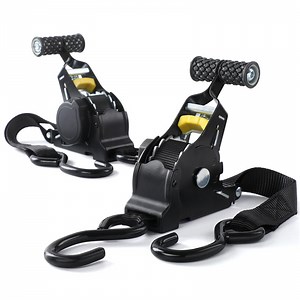 [Hot Item] Auto Retractable Tie Down Ratchet S Hooks Rembobinage Automatique Sangle with Plastic Coating Polyester Motorcycle Strap