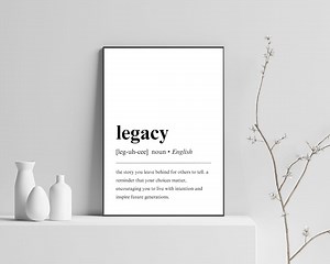 Legacy Definition Poster - Office Decor - Minimalist Decor Wall Art - Inspirational Art - Positive Quotes Growth Mindset - Etsy