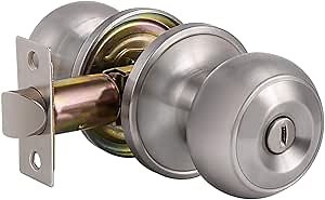 Knobonly 4 Pack Colonial Style Bedroom Bathroom Privacy Door Knob, Keyless Satin Nickel Door Knob, Push Button Interior Door Knob, Flat Round Door Knob