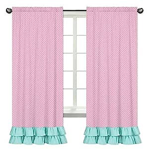 Sweet Jojo Designs 2-Piece Pink Polka Dot and Turquoise Girls Window Treatment Panels for Skylar Bedding Collection
