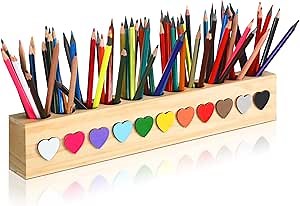 Colored Pencil Holder Organizer with 11 Holes Wooden Crayon Holder Organizer Wood Stationary Marker Crayon Caddy Desktop Storage Pencil Case Organizer for Art Supply