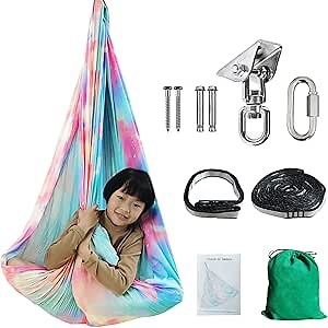 Sensory Swing for Kids with Stand Indoor, Double Layer Therapy Swing with 360°. Therapy Swing Great for Autism, ADHD, and Sensory Processing Disorder. Kids Hammock & Sensory Chair