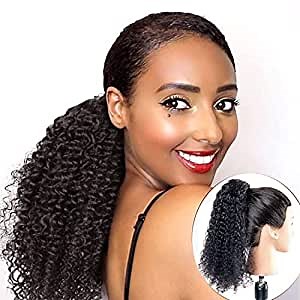 Kinky Curly Ponytail Virgin Human Hair Drawstring Ponytail Extension for Black Women Natural Black Kinky Curly Drawstring Clip in Ponytail 18 inch Hair