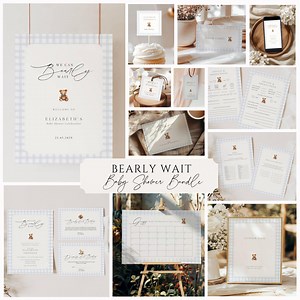 Can Bearly Wait Baby Shower Simple Invitation, Teddy Bear Baby Shower Invitation, We Can Bearly Wait Baby Shower Light Blue Gingham Bundle - Etsy