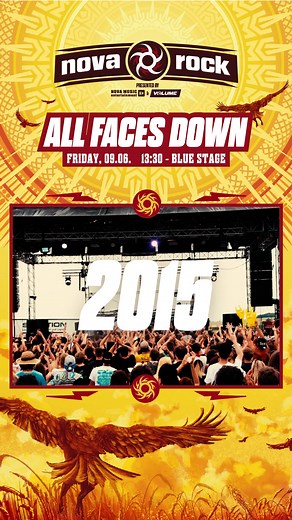 #throwback to NOVA ROCK Festival 2015! That was 🔥🔥🔥And guess what… WE'RE BACK!THIS FRIDAY | 13:30 | BLUE STAGESet a reminder! Bring your friends! Let‘s fuck shit up! 🔥🖤 | ALL FACES DOWN