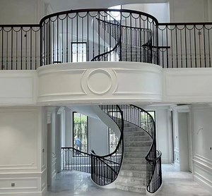 [Hot Item] Autralian Modern Interior Stairs Iron Steel Railing Curved Stairs with Marble Steps for Villa