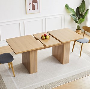 Wirrytor Rectangle Extendable Dining Table for 6-8 People Modern Expandable Kitchen Table with White Pedestal Base Wood veneer Particle Board Space Saving Design. Oak