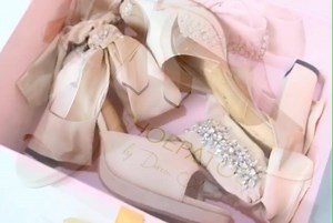 Custom lace up peep-toe sandals for our debutant, Julia. Imported...