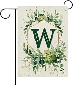 Monogram Letter W White Small Garden Flag, Family Last Name Initial Wreath Decorative Yard Outside Decorations, Spring Summer Eucalyptus Leaves Outdoor Home Decor Double Sided 12 x 18
