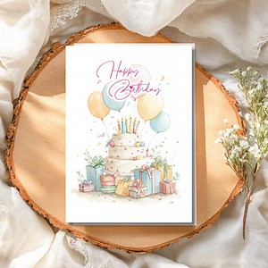 Pastel Birthday Cake Cards | Whimsical Art Print (digital Download) - Etsy UK
