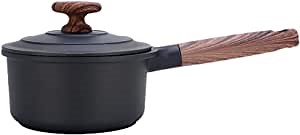 Nonstick Small Saucepan 6.3 Inch with Glass Lid Aluminum Milk Pot For Stove with Pour Spout Black