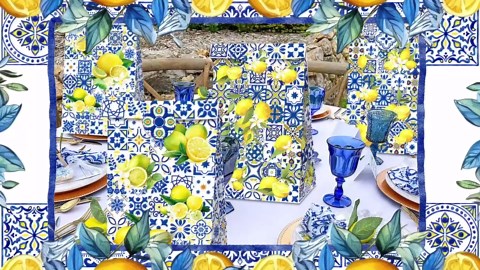 JeVenis 12 PCS Capri Lemon Party Favor Bags - Blue Tiles and Lemon Party Supplies for Birthday & Bridal Shower