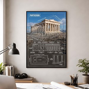 Parthenon Blueprint Poster | Ancient Greek Architecture Print | Structural Engineering Wall Art | Civil Engineer Office Decor - Etsy Australia