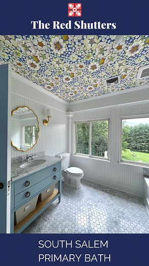 From drawings to nearly done—this peek inside the South Salem primary bathroom shows just how far a vision (and a bold ceiling choice) can take you. We wanted this space to feel classic and fresh, with thoughtful details layered throughout. The marble hex tile, soft blue vanity, and natural light keep things grounded, while the floral ceiling brings the fun. Still waiting on the shower door, but we couldn’t wait to share the progress. ✨ Love a good before-and-after? Stick around—we’ve got more w