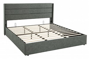[Hot Item] Contemporary Fabric Upholstered Storage Bed with Gas Lift Mechanism