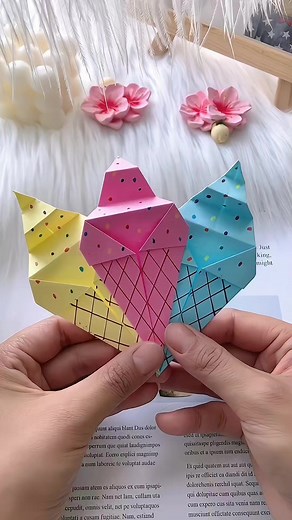 4.9K views · 58 reactions | On such a hot day, let’s have an ice cream. Simple and easy to learn origami tutorial #origami #origamiart #art #handmade #paperart #paperfolding #paper #papercraft #origamipaper #papiroflexia #origamilove #diy #origamiartist #papercrafts #origamilovers #instaorigami #craft #origamiwork #d #design #creative #artist #paperartist #love #origamicrane #modularorigami #origamifun #paperfold #kusudama #origamicraft paper craft ideas | paper craft ideas | Facebook