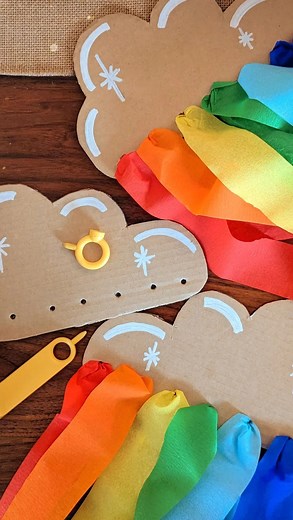 Cardboard Cloud Rainbow Streamers! 🌈⁠ ⁠ Thank you @studio_rosie for sharing this cool craft with us 💛⁠ ⁠ 🗣 « I cut out a cloud shape from cardboard and threaded the streamers through holes along the bottom I made using our makedo mini-tool. Love this for a St. Patrick’s Day rainbow craft!⁠ »⁠ Tag us on your creations using #mymakedo ✨ ⁠ #recycleandplay #recyclemeplay #littlesplayshare #funbudgetplay #craftcreateandmake #create_play_inspire #diystpatricksday #stpatricksdaycraft #stpatricksday 