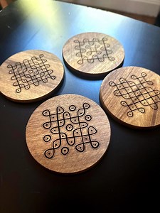 Laser Engraved Kolam Coasters: Acacia Wood, Set of 2/4 , Indian Gifts - Etsy Canada