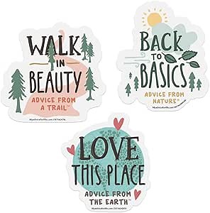 Advice from Nature 3 Sticker Nature Pack, Made in The USA from Thick Durable Vinyl, Typography Style - Earth, Trail, Nature (Back to Basics) (AMSTKTY-NTR)