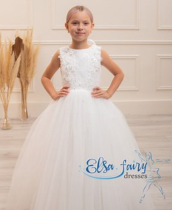 White Lace First Communion Dress: Tulle Flower Girl Gown - Etsy
